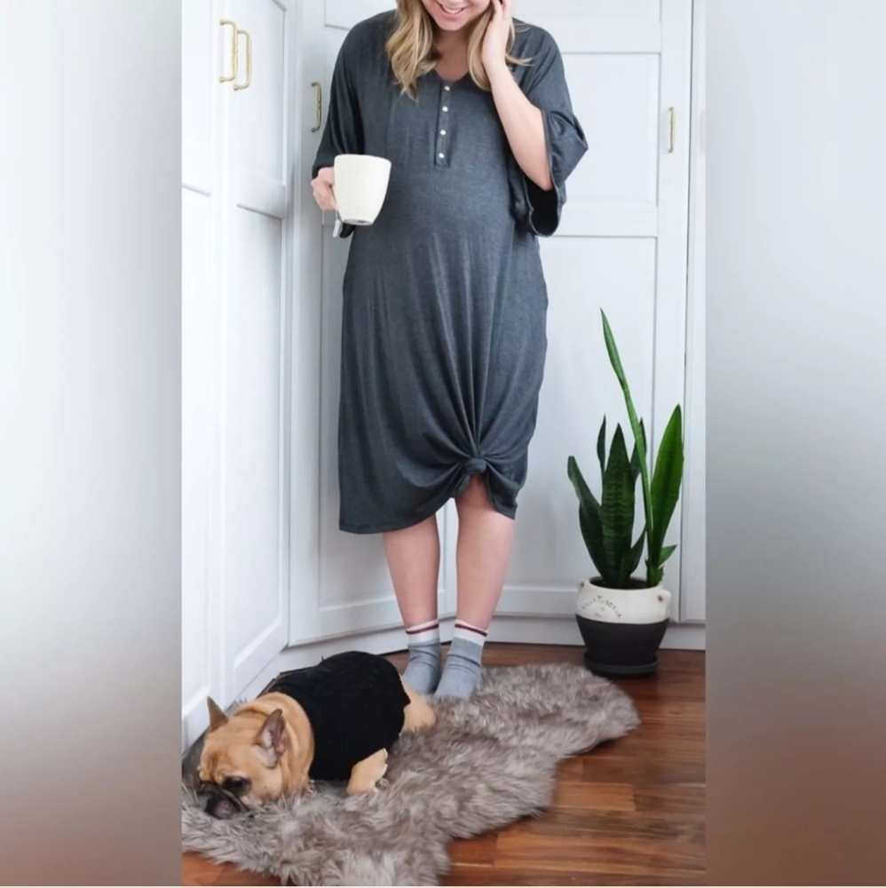 Dwell + Slumber Grey Knit Relaxed Lagenlook Cocoon Lounge Dress One Size Pocket.